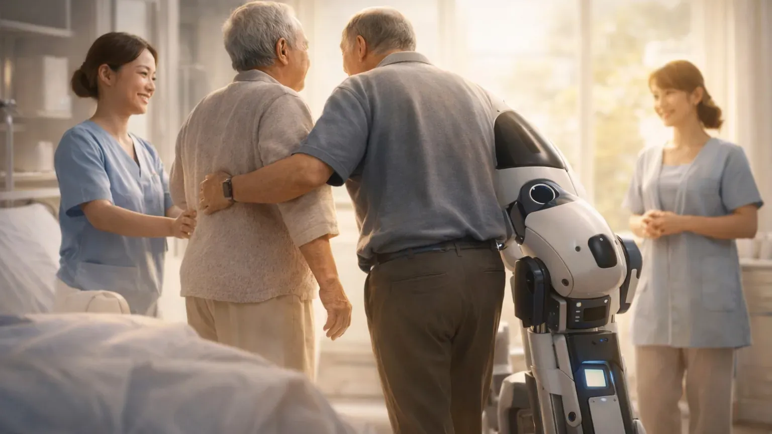 사람의 손과 로봇의 손이 맞닿는 장면